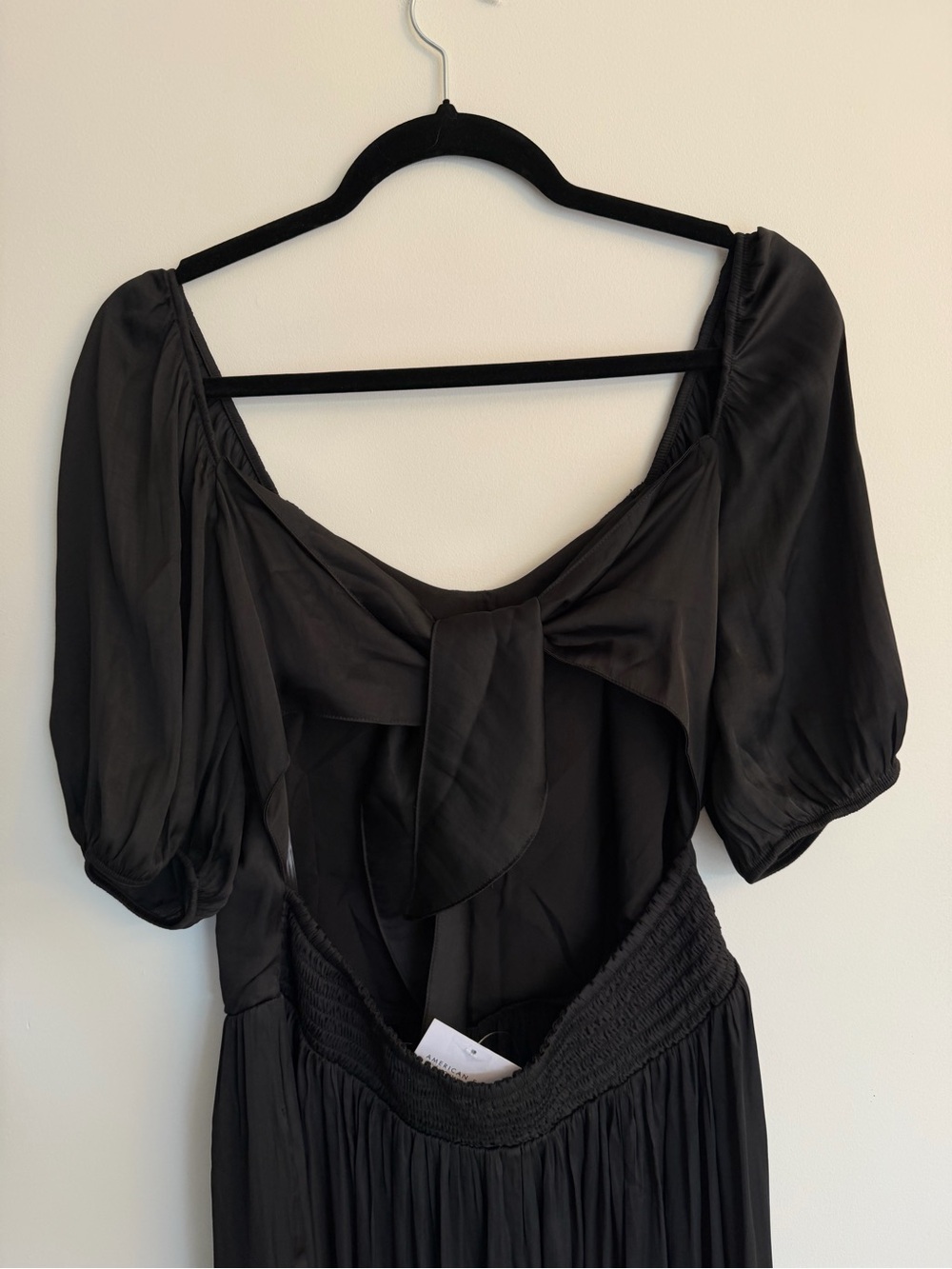 American Eagle Black Puff Sleeve Open Back Midi Dress NWT L - Picture 9 of 10